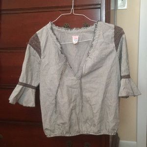 Free People Peasant Shirt Stripes with Lace detail